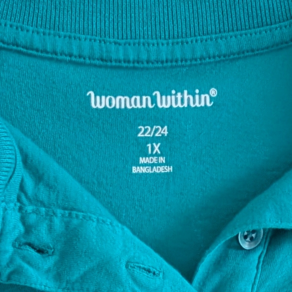Woman Within Teal 1x Long Sleeve Polo - Picture 3 of 3